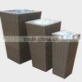 2012 Four-cornered Designed Garden Flower Planter/wood Frame/pe Rattan/elegant 3pcs Flower Planter Set