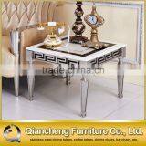 Mirrored Metal Feet Marble Top Side Table thumbnail-1