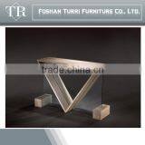 Unique Design White Travertine Triangle Glass Console Table