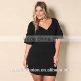 2017 Hot Sale Deep V-neck Elbow Sleeve Black Dress for Fat Women thumbnail-2