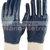 NMSAFETY Nitrile Light Duty Work Gloves Interlock Liner Knit Wrist Fully Dipped Blue Nitrile Coated Gloves thumbnail-1