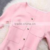 New Women Single-breasted Pink Lady Straight Fashion Coat Design Long Trench thumbnail-6