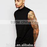 OEM Customize Men Summer Longline Sleeveless Turtle Neck Black Plain T-shirt thumbnail-1