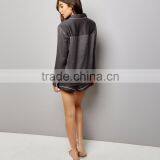 Dark Grey Contrast Trim Blank Pyjamas Shirt and Shorts Soft Silk Satin Sleepwear Long Sleeves Customzied thumbnail-3