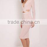 Top Quality Open Back Off Shoulder Criss-Cross Bandage Plain Color Evening Dress With V Neck thumbnail-3