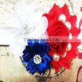 Newest Boutique Frayed Flowers Headband Wholesale, Patriotic Headband Pearl thumbnail-4