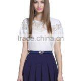 Girls Hollow Out Elegant Elastic Hem Jacquard Short Sleeve Hot Shirt/blouse thumbnail-1
