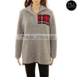 FACTORY LOW MOQ Women Winter Plaid Monogram Fleece Pullover Wholesale thumbnail-1
