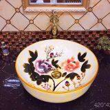 Bathroom Ceramic Round Good Sale New Decal Dark Hand Paintting Art no Hole Wash Basin Sink thumbnail-2