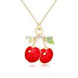 Fashion Jewelry Wholesale Gold Plating Red Enamel Cherry Fruit Pendant thumbnail-1