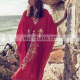 Plus Size Red Cotton Beach Dress Embroidery Robe de Plage Bikini Cover up Beachwear Pareos de Playa Mujer Beach Tunic Cover Ups thumbnail-3