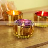 Hand made short round golden outside and different colors inside whole glass candle holder with thick wall and bottom