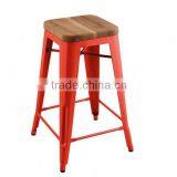 MCH-1505 Yellow Wood Stool 65cm Height Metal French Bistro Chairs thumbnail-2