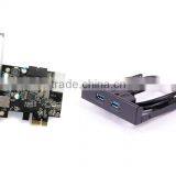4 Port USB 3.0 PCIE PCI Express Control Card Adapter+20pin to 2 Port Usb3.0 Hub 3.5 Floppy Bay Front Panel
