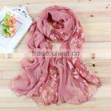 Korea Lady Fashion Flower Embroidery Double Layered Lace Chiffon Scarf thumbnail-3