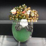 Fashion spring feeling wire wrap oval rose quartz/green aventurine/ pink jade & white shell flower crystal beads brooch