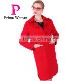 New Design Spring Women Medium Length Red Wool Coat