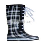 fancy plaid lace up rain boots women,latest design rubber boots,no-slip outdoor garden boots girl