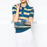 Short Sleeve 100% Cotton Women Striped Heavyweight Cotton Polo Shirt