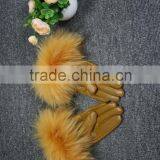 Lady Sheepskin Leather Gloves Women Winter Raccoon Fur Gloves Winter Fur Gloves thumbnail-2