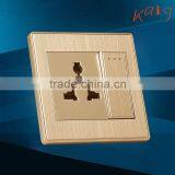 Champagne Gold Brushed-aluminum Electric One Gang 3 Pin MF Wall Socket Switch