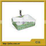 C18 Bathroom Single Hole Basin, Rectangular Basin, Ceramic Green Counter Top Basin thumbnail-1