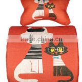 Nature Linen material Custom Printed Memory Foam Car Lumbar Seat Cushion & Car Neck Pillow