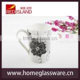 9 oz Ceramic Coffee Cup Tea Mugs With Black Flower thumbnail-1