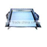 Metal Rectangle Footed Silver Serving Tray With Handles