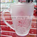 Sanding Blast Rose Drinking Glass & Glass Cup With Glass Handle