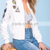2016 High Quality Wholesale Causal Bomber Smart White Ladies Jacket thumbnail-4