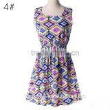2015 Spring Summer New Korean Style Women Clothing Casual Bohemian Floral Leopard Sleeveless Vest Printed Beach Chiffon Dress thumbnail-5