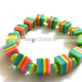 Rainbow Candy Striped Bracelet With Abstract Cube Shaped Beads, Strechable Chunky Bead Bracelets, Colorful Candy Bead Bracelet thumbnail-1