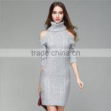 Zm50246b Europe Hot Sell Lady Sweater Dress Sexy off Shoulder Long Knitwear Women thumbnail-1