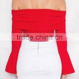 Runwaylover EY2337B 2017 Women Flare Sleeve Fashion Off-Shoulder Knitted Blouse thumbnail-4