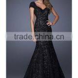 2016 Formal Dresses Mermaid Long Black & Red Lace Open Back thumbnail-3