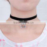 Custom Antique Silver Black Skull Velveteen Halloween Choker Necklace thumbnail-1