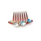 Fashion Rhinestone Lily Flower Plastic Hair Comb-Blue thumbnail-1