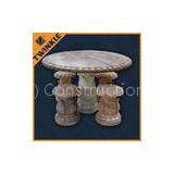 Red Marble Garden Ornaments For Decoration With Round Table , Hand Carved thumbnail-1