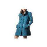 Long Wool Double Breasted Ladies Fashion Coats Long Sleeve in Blue / Orange