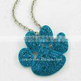 Rhodiumized Tone / Blue Zircon Rhinestone / Lead Compliant / Paw Print Pendant / Brooch / Necklace thumbnail-1