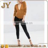 Custom Causal Long Sleeve T-shirts V-neck Tops Tan Color Tops for Women Tops for Women thumbnail-5