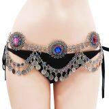 New Women Gold Metal Chain Ethnic Style Bohemian Fashion Wide Band Belly Dancing Belt Bell Coin Charms Hip High Waist Plus Size L XL XXL thumbnail-2