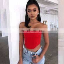 Sleeveless Off Shoulder Velvet Fashion Sexy Corset Crop Tops Vest Female Underwear Backless Bustier Top Solid thumbnail-5
