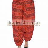 Indian Women Cotton Om Print Orange Color Harem Pants Causal Trouser Yoga Dance Baggy Hippie Genie Boho Casual Pants