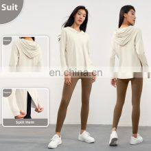 Long Sleeve Hoodie T Shirts Women's Sportswear With Thumb Holes OEM Yoga Fitness Sports Plain Tops thumbnail-4