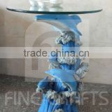 Decorative polyresin dolphin moden glass tea table