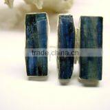 Blue Kyanite Multi Stone Rough Natural Gemstones Ring, Matt Finish Adjustable Rings, 925 Solid Sterling Silver Rings thumbnail-1