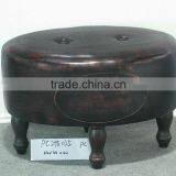 Simple Antique Circular Leather Stools thumbnail-1