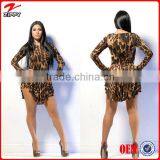 2014 New Arrival Sexy Women Print Leopard Short Dress Long Sleeve O-Neck Asymmetrical Club Dress Women Cheap Club Dress 2014 thumbnail-1
